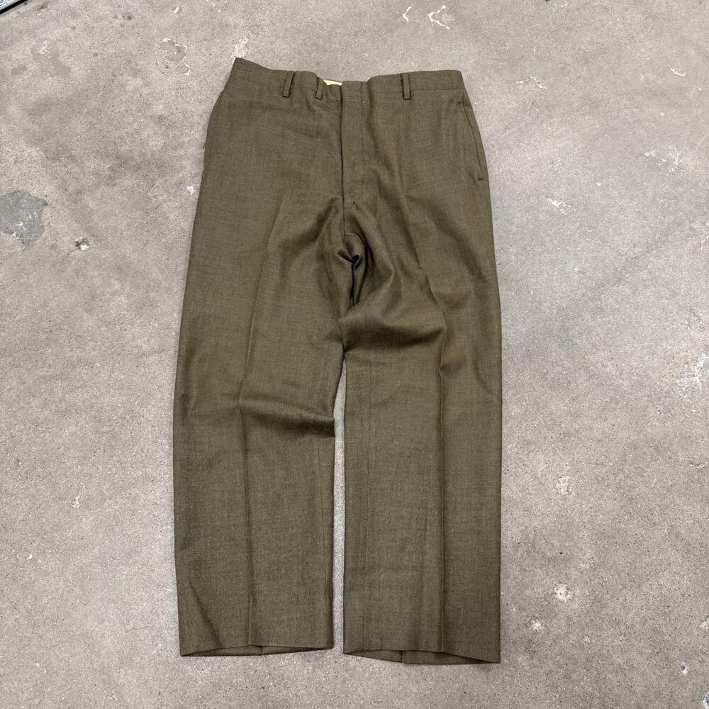 Vintage 70s Wool Rockabilly Relaxed Fit Trouser Pants Green 33x27 Talon USA